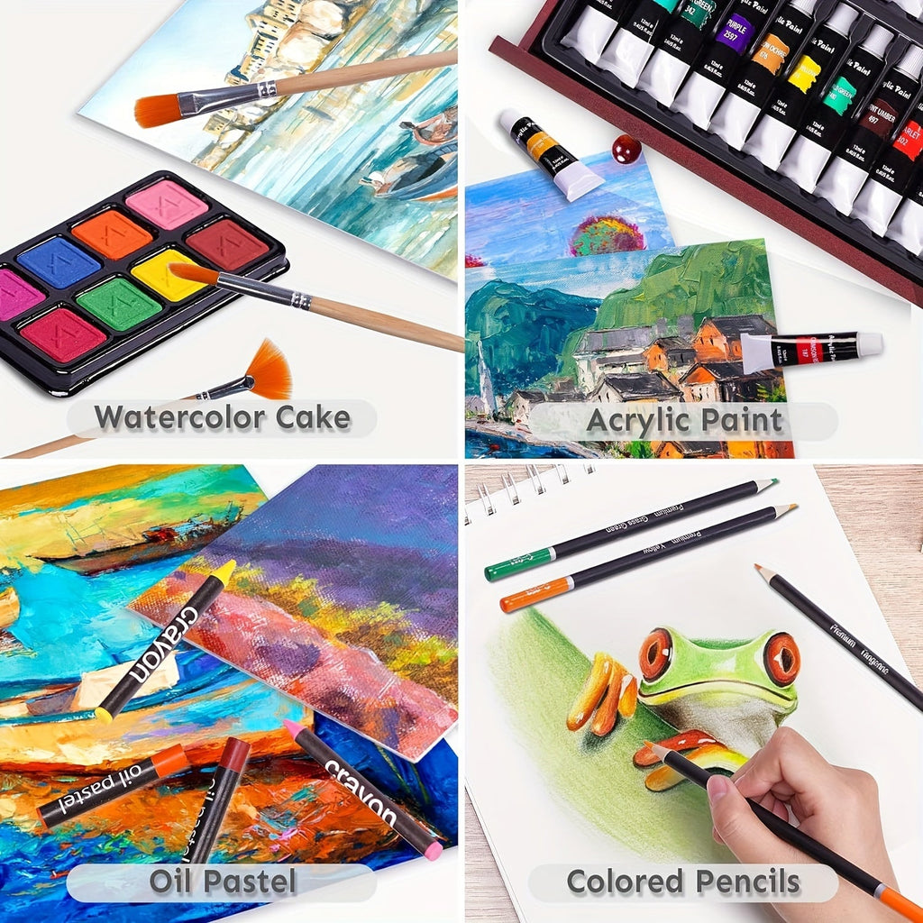 175-Piece Deluxe Art Set – Crayons, Colored Pencils & Acrylic Paints in Wooden Case