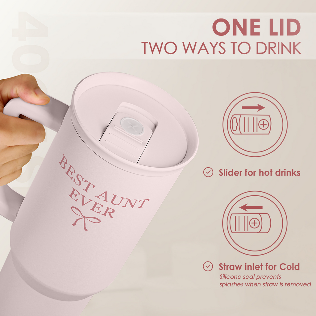 Gift for Aunt - Best Aunt Stainless Steel Tumbler with Handle, Travel Coffee Mug for Moms - Aunts Gifts for Birthday Christmas Mothers Day, 40oz