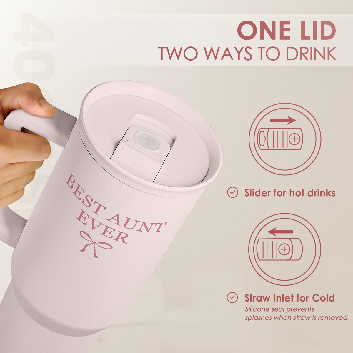 Gift for Aunt - Best Aunt Stainless Steel Tumbler with Handle, Travel Coffee Mug for Moms - Aunts Gifts for Birthday Christmas Mothers Day, 40oz