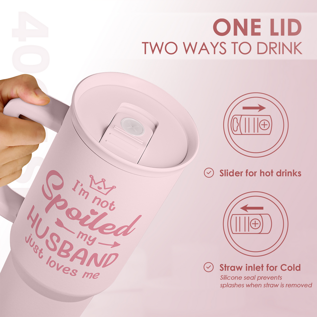 Gift for Wife from Husband, Funny Insulated Stainless Steel Tumbler 40oz with Handle and Straw - Travel Coffee Mug Gift for Wifey on Wedding Anniversary Christmas Birthday Valentine