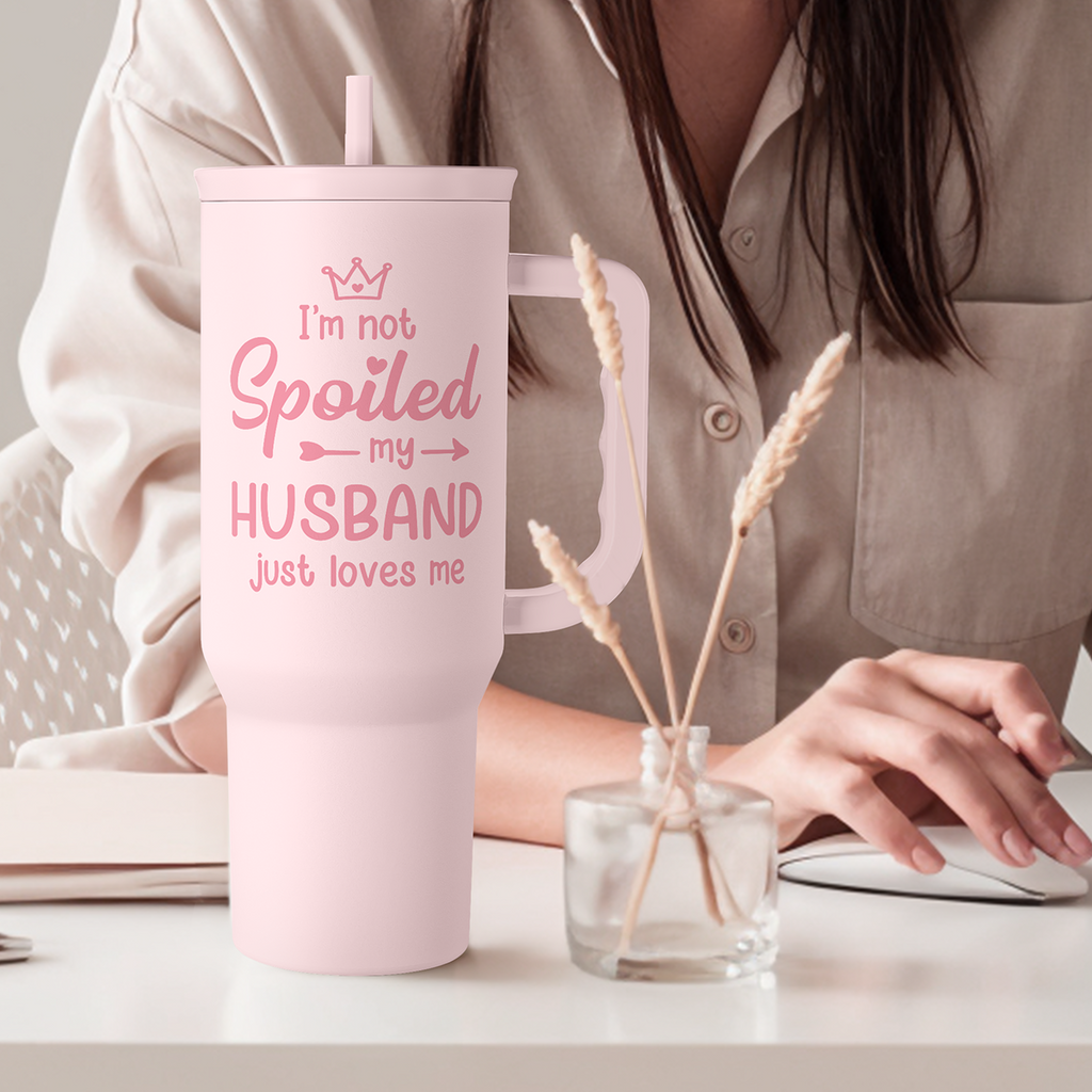 Gift for Wife from Husband, Funny Insulated Stainless Steel Tumbler 40oz with Handle and Straw - Travel Coffee Mug Gift for Wifey on Wedding Anniversary Christmas Birthday Valentine